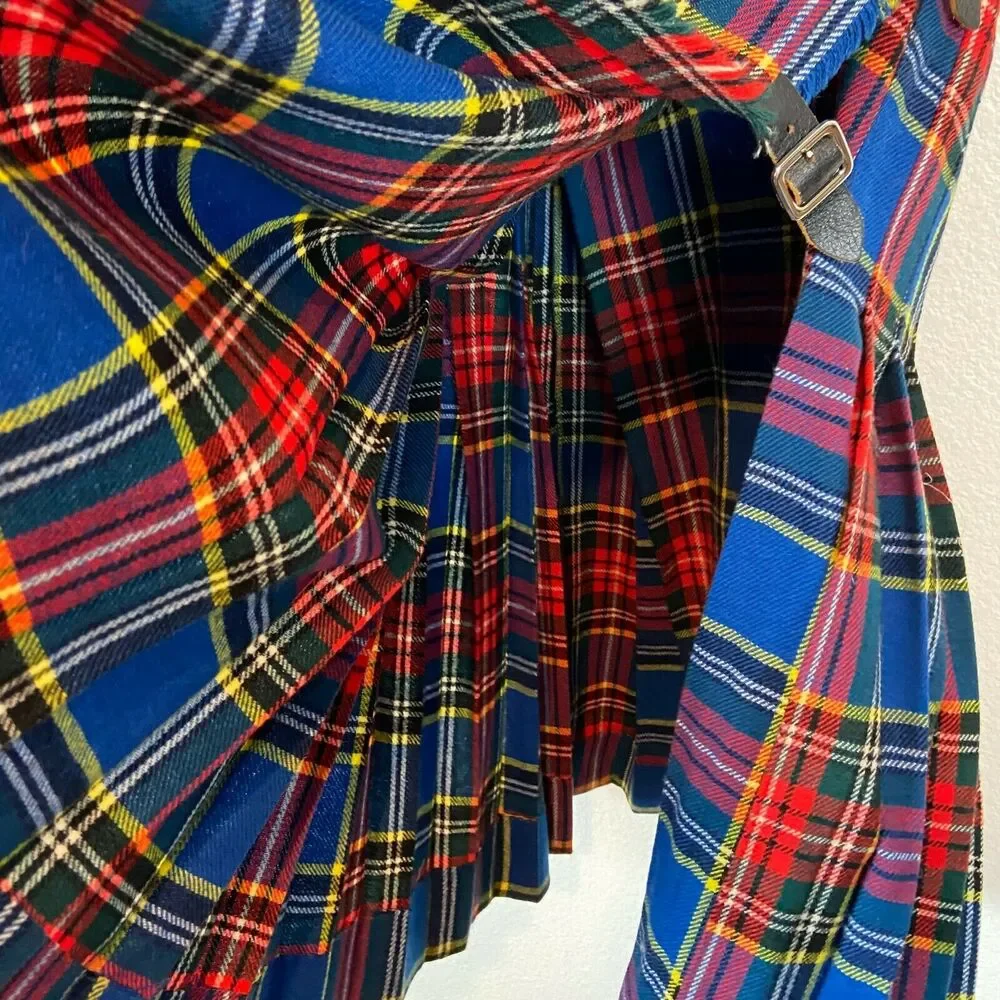Scottish Tartan Skirt Size XS Kilt Retro Vintage Aston Women Wool Red Black Blue